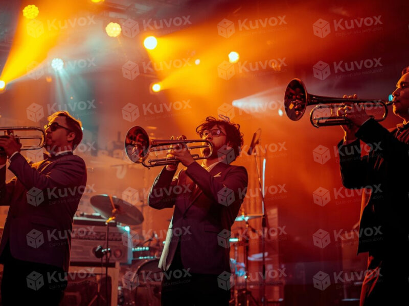 Band with trombones in show