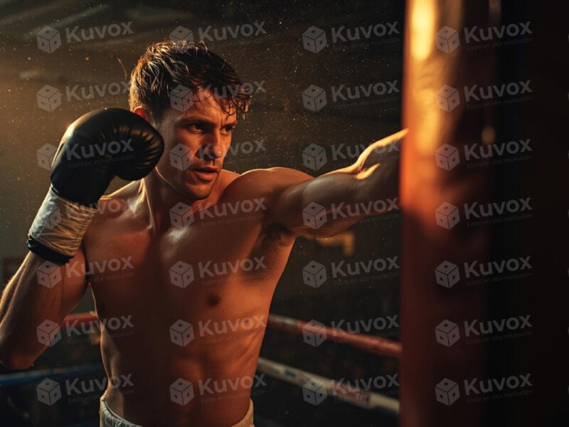 Boxeador entrenando con saco