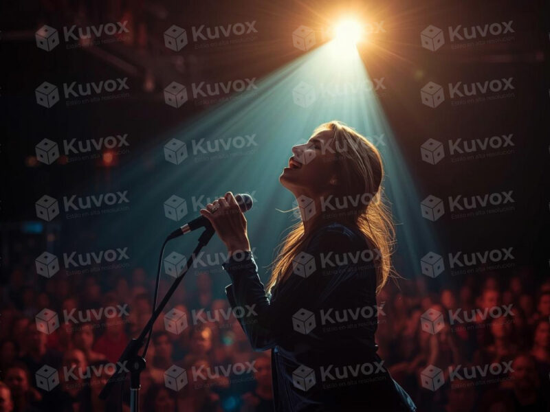 Cantante bajo luz de escenario