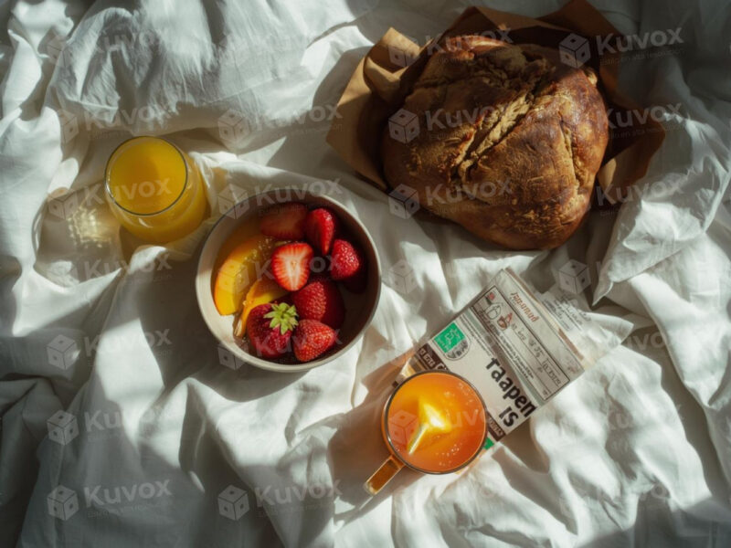 Healthy breakfast in bed