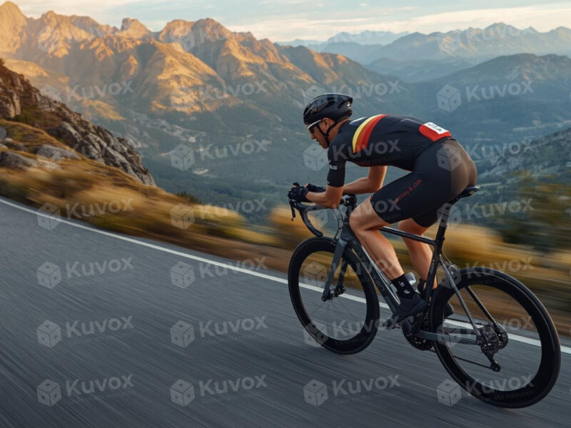 Ciclista en carretera de montaña