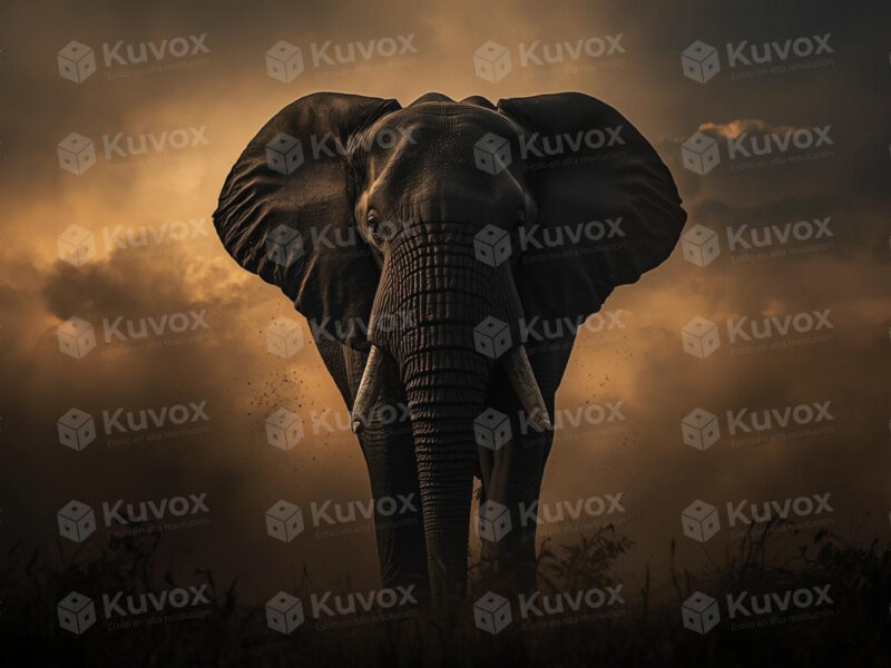 Elephant in the African dust storm