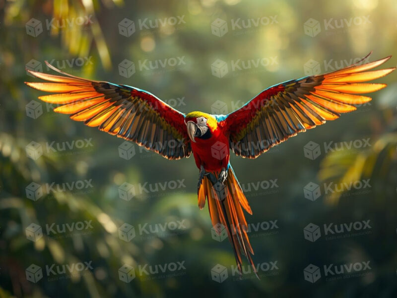 Guacamayo en vuelo libre