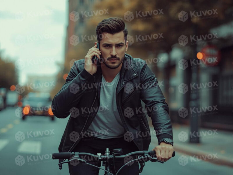 Hombre en bicicleta urbana