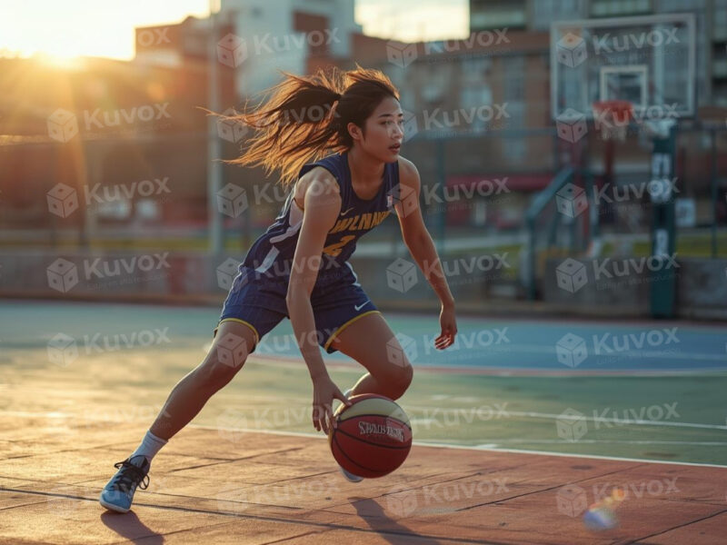 Jugadora de baloncesto entrenando