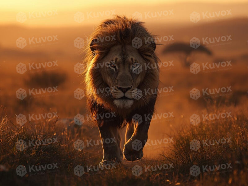 Majestic lion at sunset