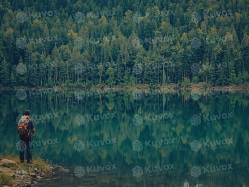 Woman in front of the lake