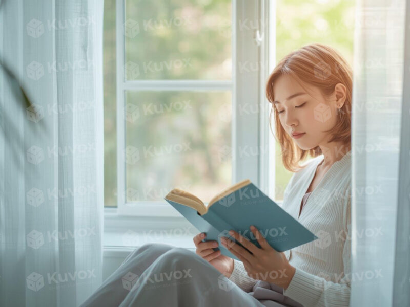 Mujer leyendo junto a la ventana