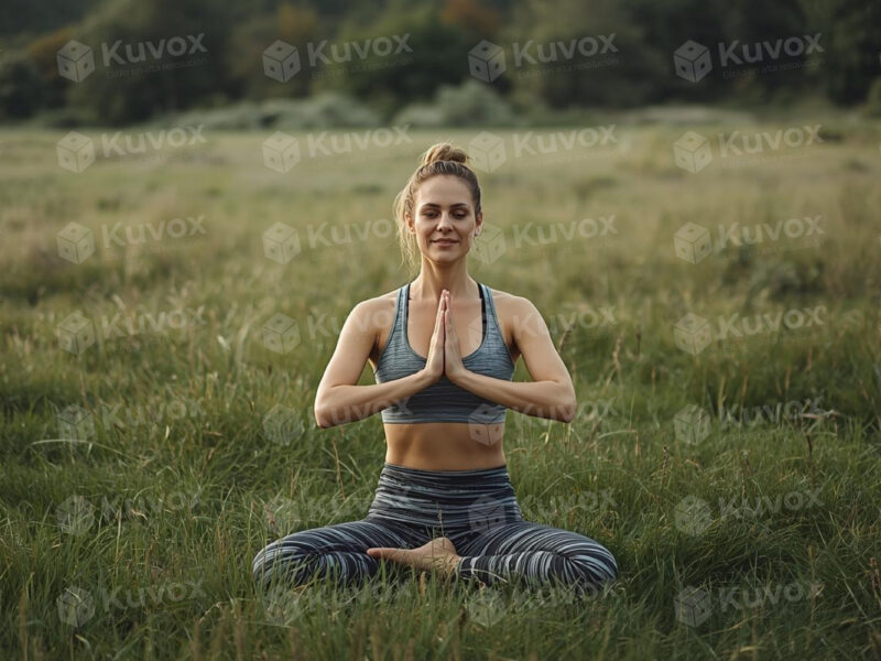 Mujer practicando yoga en campo abierto