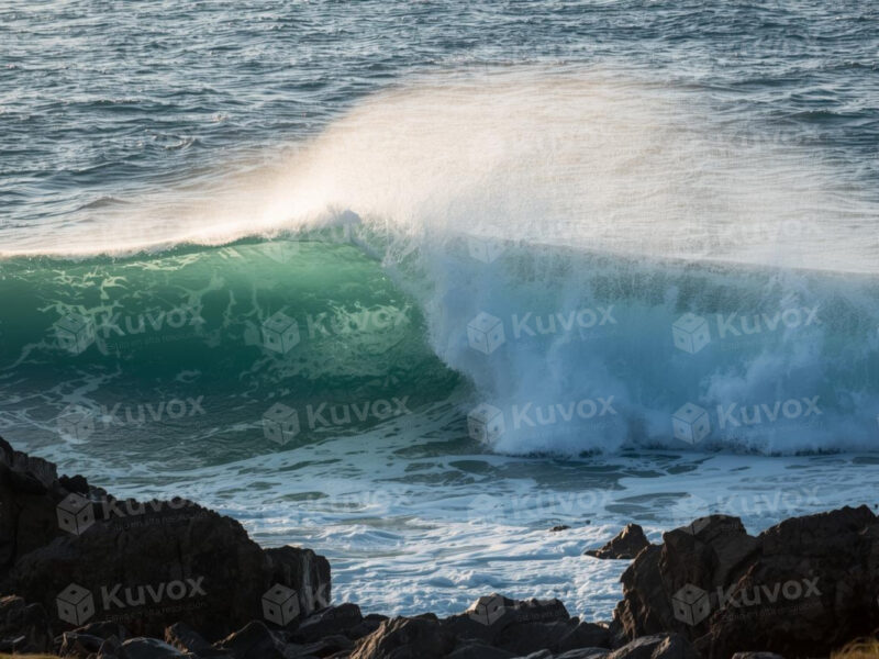 Ola rompiendo sobre las rocas