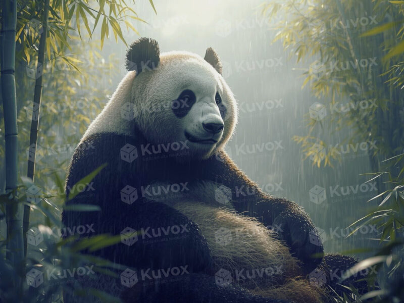 Panda entre la niebla del bambú