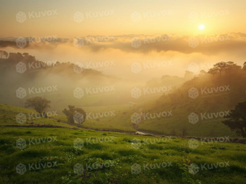 Meadow with morning fog